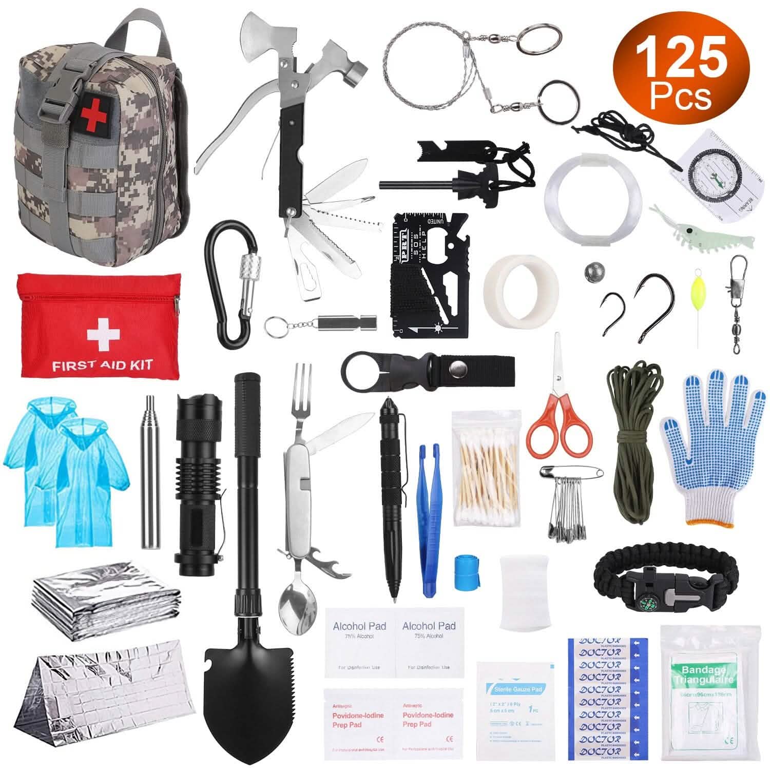 125-Piece Emergency Survival Gear Kit Outdoor Adventure