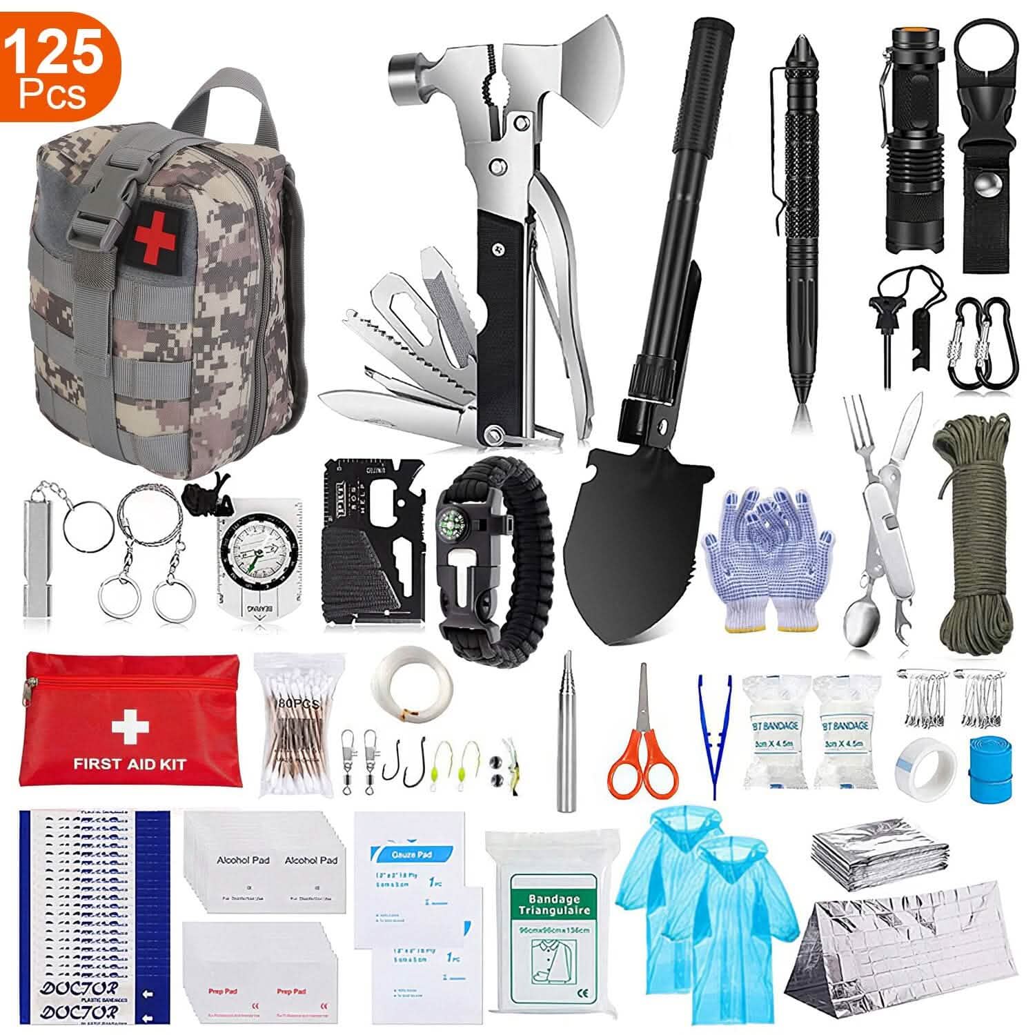 125-Piece Emergency Survival Gear Kit Outdoor Adventure