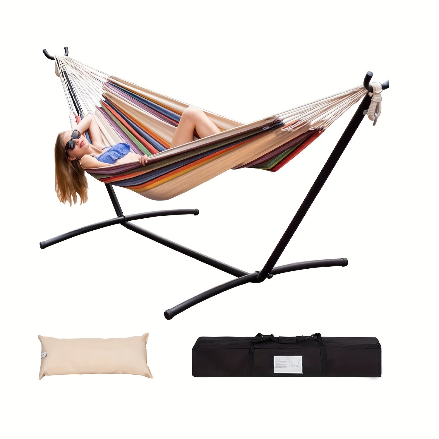 Heavy Duty Double Hammock with Steel Stand 450lbs Portable Outdoor Indoor Blue