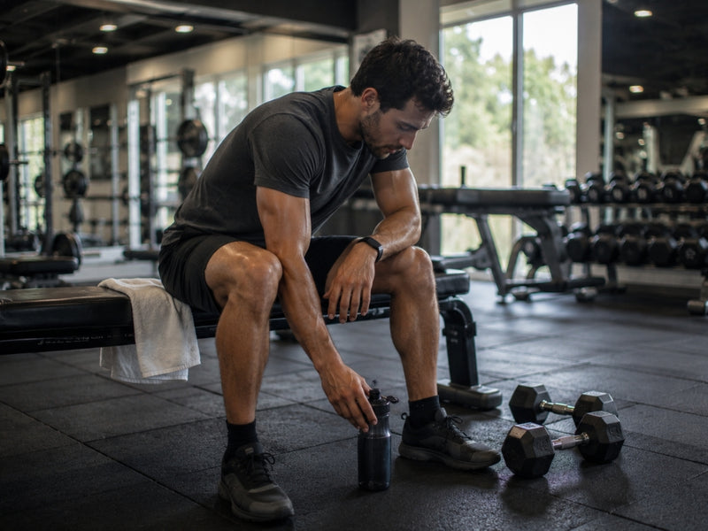 Man preparing to lift weights in a gym setting