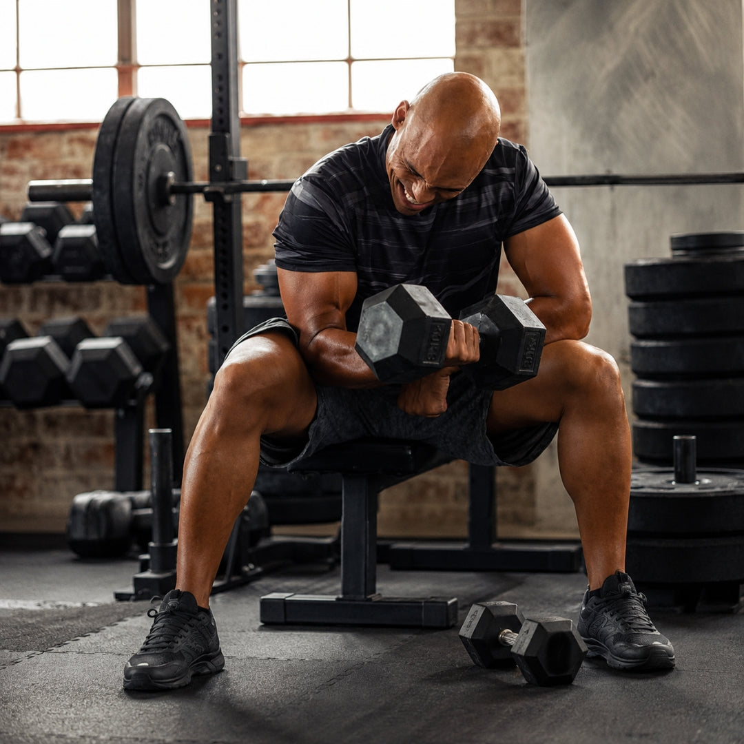 Man lifting weights in a gym setting